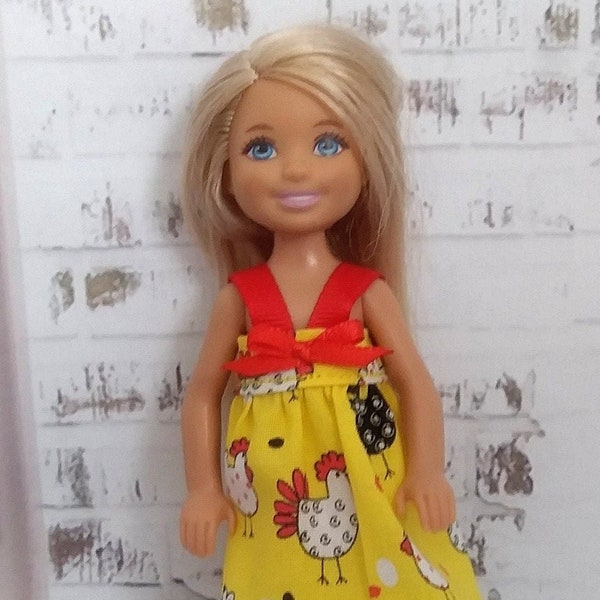 Handmade 5.5" Little Sister Fashion Doll Clothes , Yellow Chicken Dress , Girls Gift