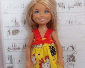 Handmade 5.5" Little Sister Fashion Doll Clothes , Yellow Chicken Dress , Girls Gift