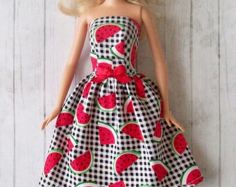 Barbie doll clothes, handmade watermelon dress