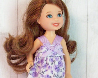 Handmade 5.5" Doll Clothes, Lavender Roses Doll Dress