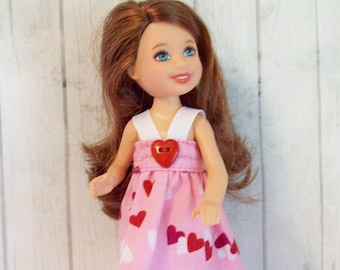 Handmade Pink heart dress for 5.5" Fashion doll