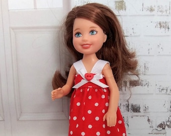 Handmade 5.5 " Little Sister Clothes , Red and White Polka Dot Dress