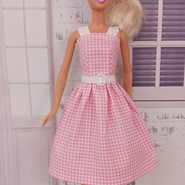 Handmade 11.5 " Fashion Doll Clothes , Pink Gingham Dress ,Girls Gift