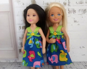 Handmade 5.5"  Doll clothes, Elephant Dress, Little Sister, Girls Gift