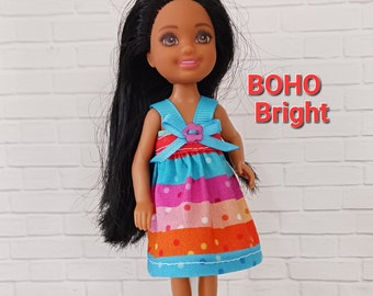 BOHO Bright Stripes , Chelsea Doll Dress , Handmade