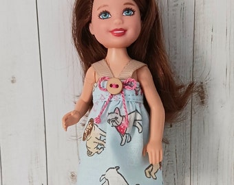 Handmade 5.5" Doll Clothes Pug and French Bull Dog Doll Dress