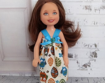 Handmade 5.5" Doll Clothes , Forest Owls Doll Dress