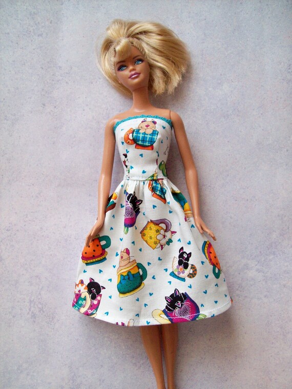 Barbie Clothing Handmade Barbie Dress Cats in Cups Bookworm Stars Modest Barbie Fashion Doll Clothes Doll Dress Etsy Singapore
