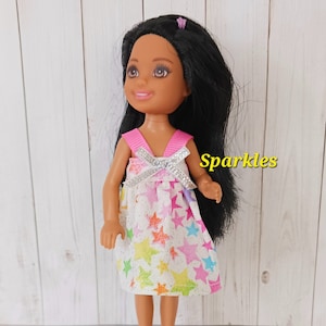 Silver sparkle and stars dress, handmade to fit 5.5&quot; Fashion Doll