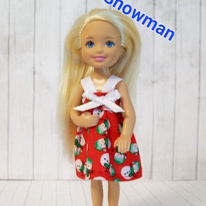Handmade 5.5&quot; fashion doll clothes - red snowman dress
