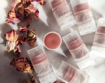 Rose All Day | a rosy hued shimmer tinted lip balm | made with rose infused sunflower oil | Mini lip balm