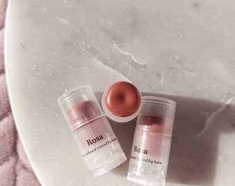 Rosa | a light nude pink shimmer tinted lip balm | made with rose infused sunflower oil | Mini lip balm