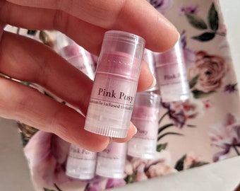 Pink Posy | a bright pink tinted lip balm | made with chamomile infused sunflower oil | Mini lip balm