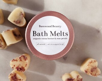 Rose Bath Melts | Organic Cocoa Butter & Rose Petals | Soothe Skin and Nourish | Gift for Her