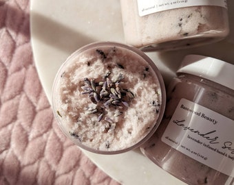 Lavender Sugar Scrub | Emulsified Lavender Infused Hand & Body Sugar Scrub | Made with Lavender Infused Grapeseed Oil