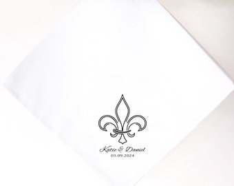 Fazzoletti per matrimonio/festa di seconda linea Silhouette Fleur de Lis - personalizzabili con nome e data