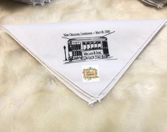 Streetcar Second Line Wedding Handkerchiefs New Orleans Theme Personalize With Name /& Date of Wedding Quality Linen