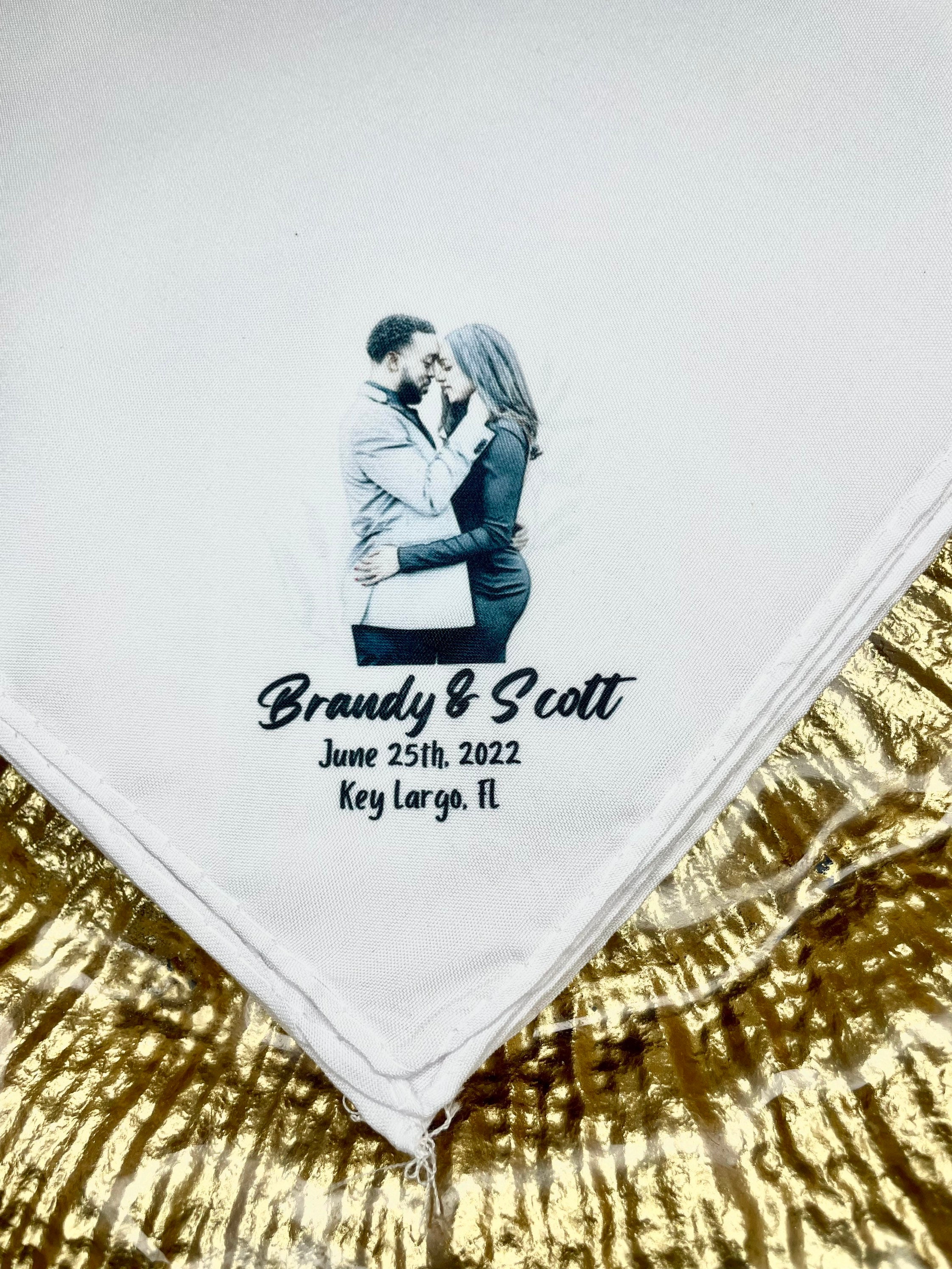 Pencil Sketch With Image Custom Dining Napkins/ Second Line Wedding/Party HandkerchiefsCustomizable Name & Date