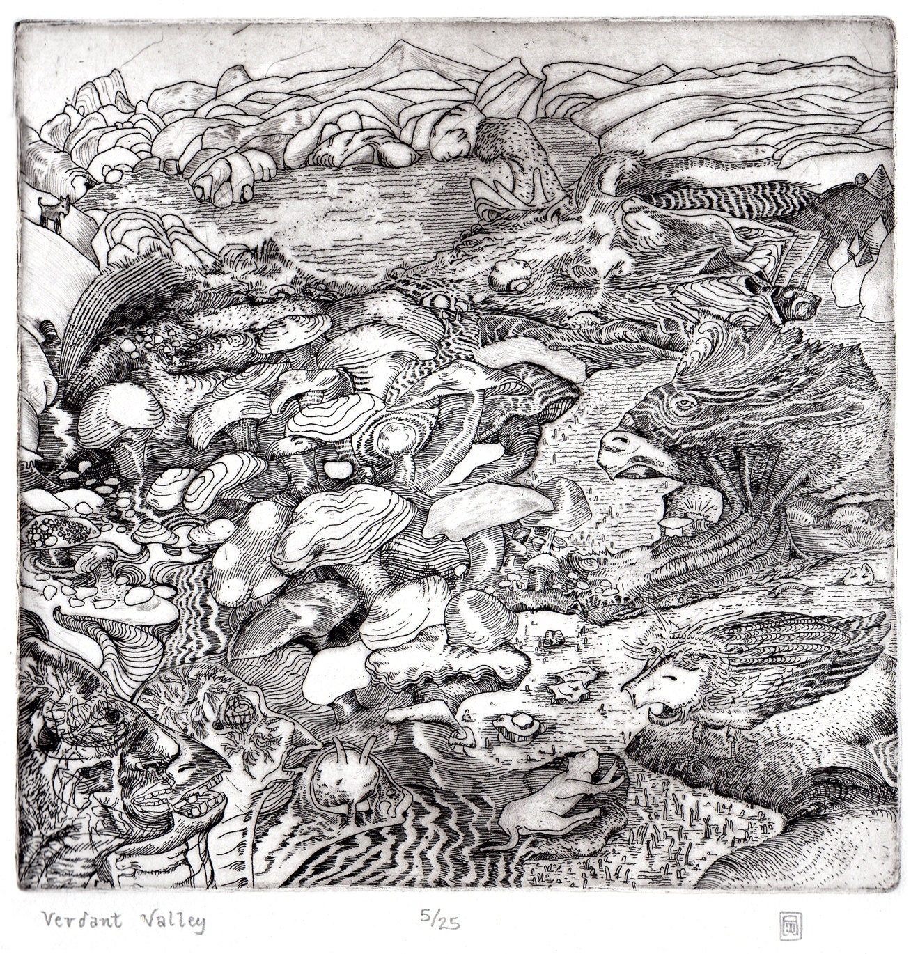 Original Intaglio Zinc Metal Etching Print Verdant Valley Etsy