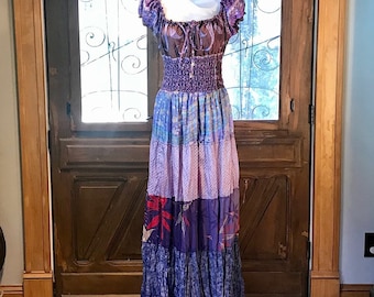 Vintage silk hippie dress banjara gypsy blouse mini dress light patched silk blouse