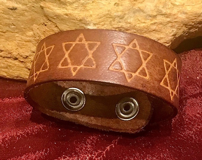 Leather Star Of David Bracelet. Leather Kabbalah Magen David Bracelet, Jewish Leather Bracelet,Spiritual Jewish Leather Bracelet