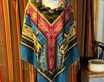 Poncho con capucha para festival: mezcla de lana tejida estilo bohemio unisex