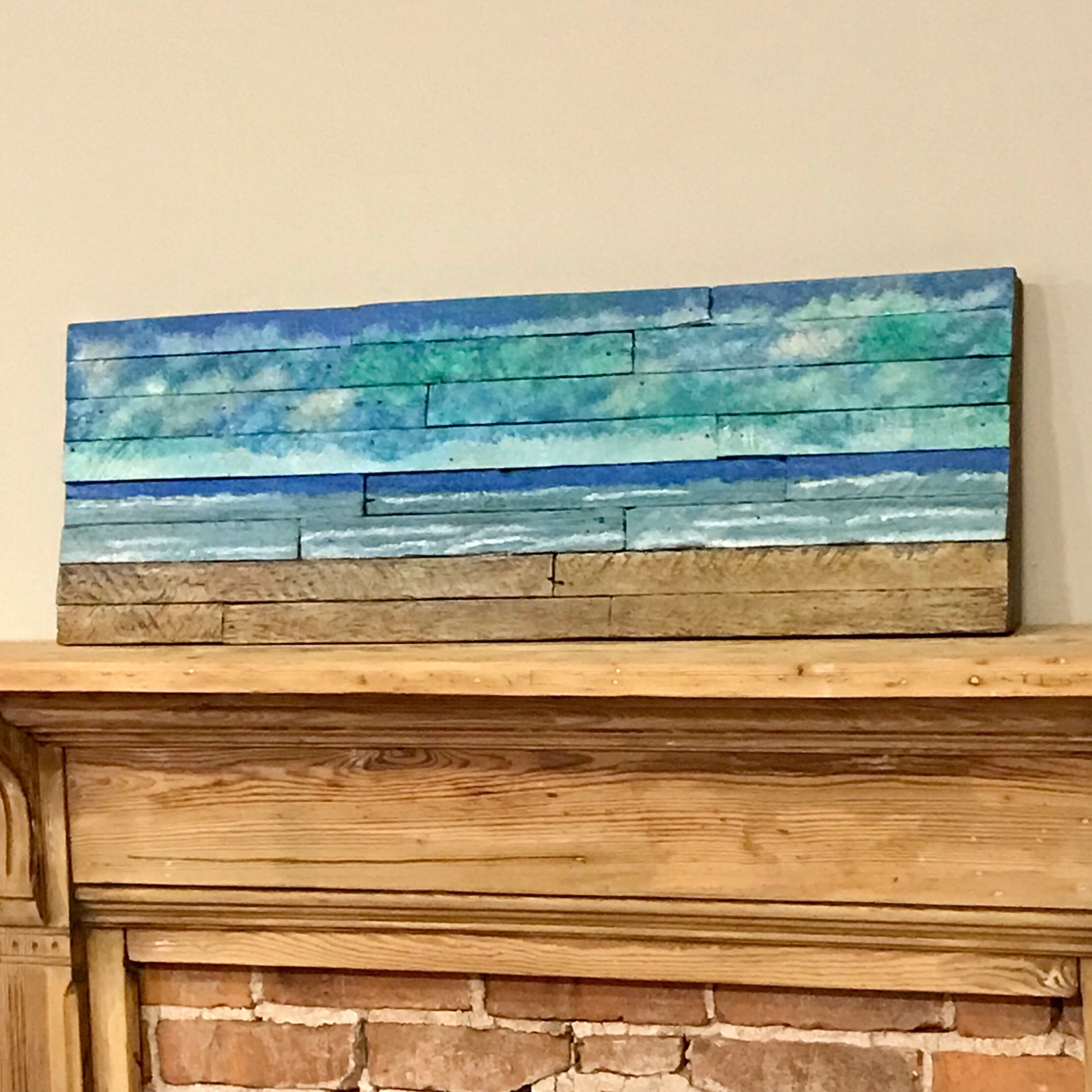 Reclaimed Wood Beach Landscape Wall Art, Rustic Coastal Decor (34 3/4 x 12 inches)