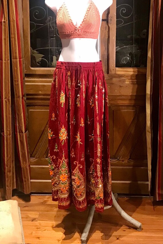 Longue jupe longue brodee de sequins jupe longue feminine boheme boheme chic festival ethnique hippie ete scintillant taille unique. Etsy France