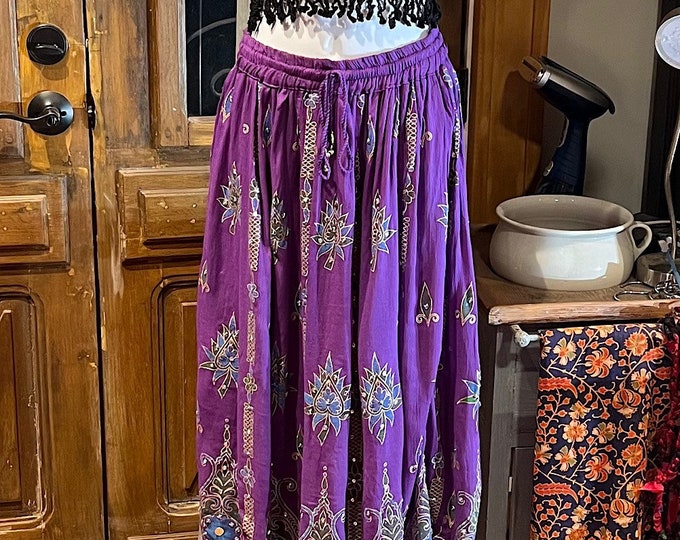 Sequined Embroidery Long Maxi Skirt, Bohemian Boho Chic Festival Ethnic Hippie Summer Sparkle One Size Feminine Long Skirt.