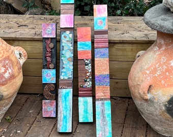 Wall totem Art, Totem Art, Reclaimed Wood Wall modern totem Rustic Mix Media, Sculpture Geometric Abstract County Cabin Farmhouse Beach Art