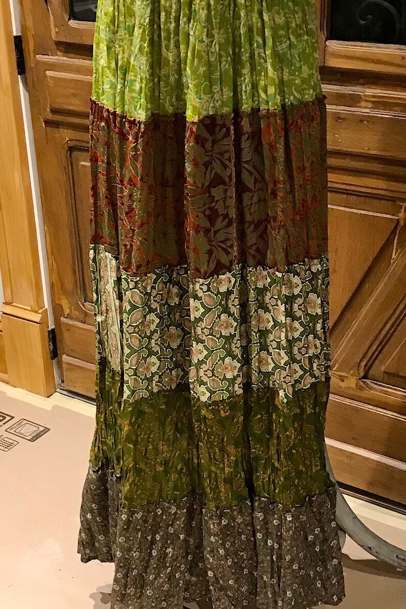 Hippie Bohemian Dress Boho Silk Dress Gypsy Boho Dress Festival Dress Recycled Ethnic Patch work Sari Dress Vintage Maxi Boho Dress