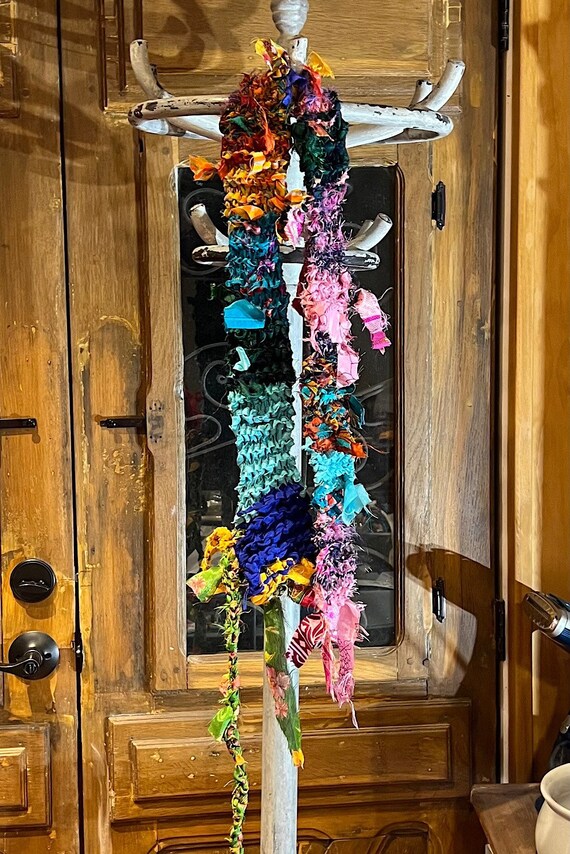 Boho Festival Fringe Belt Scarf, Bohemian Silk Recycled  display picture 2