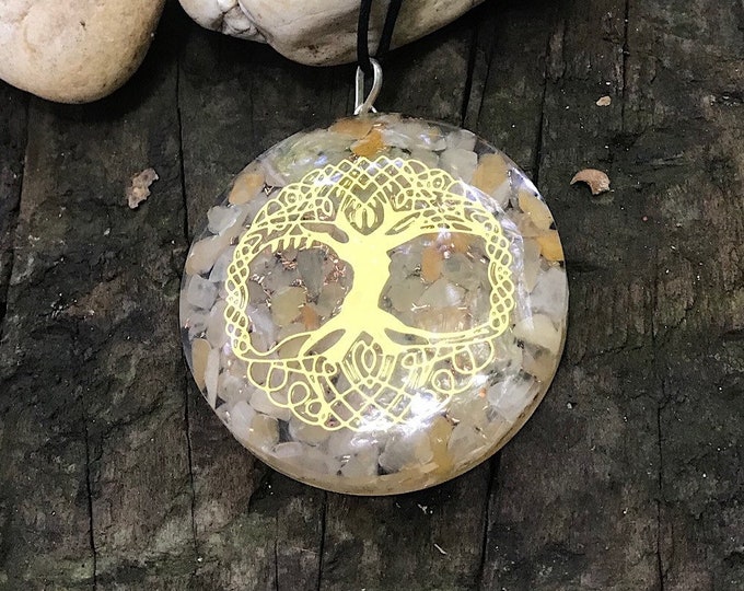 Orgone Large Pendant Necklace,Orgonite Pendant Necklace,Reiki Healing Crystals,EMF Protection Neclace,Resin Quartz Crystals Tree Of Life