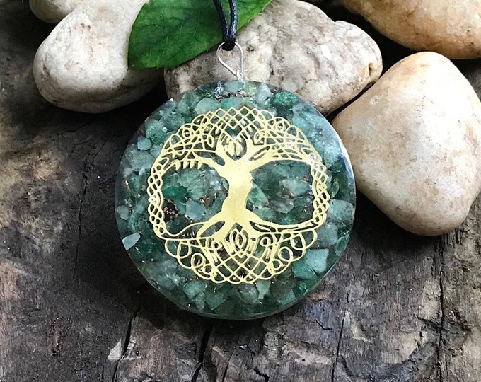 Orgone Large Pendant Necklace,Orgonite Pendant Necklace,Reiki Healing Crystals,EMF Protection Neclace,Resin Quartz Crystals Tree Of Life