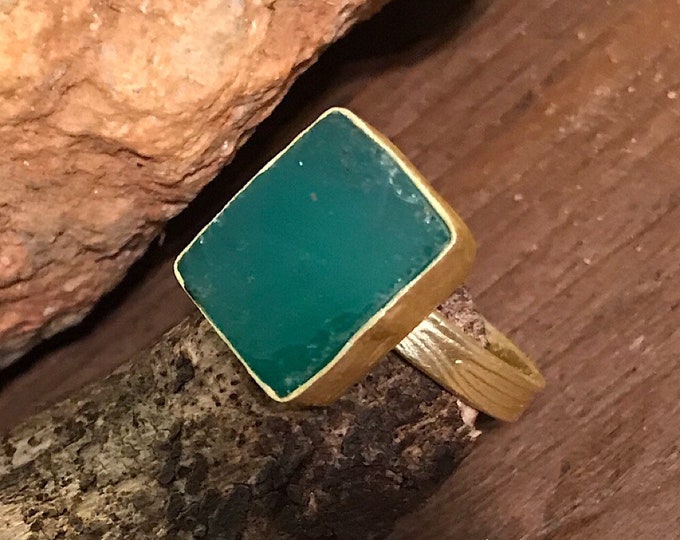 Green Onyx Rough Gemstone Ring, Brass Ring, Adjustable Boho Ring, Tribal Jewelry, Gypsy Rings, Crystal Stone Ring, Statement Spiritual Ring