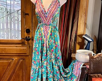 Boho Ruffle Long Dress, Hippie Dress, Open back Dress, Bohemian Festival Ethnic Dress, Boho Chic Dress, Beach Halter Ruffle Gypsy Dress