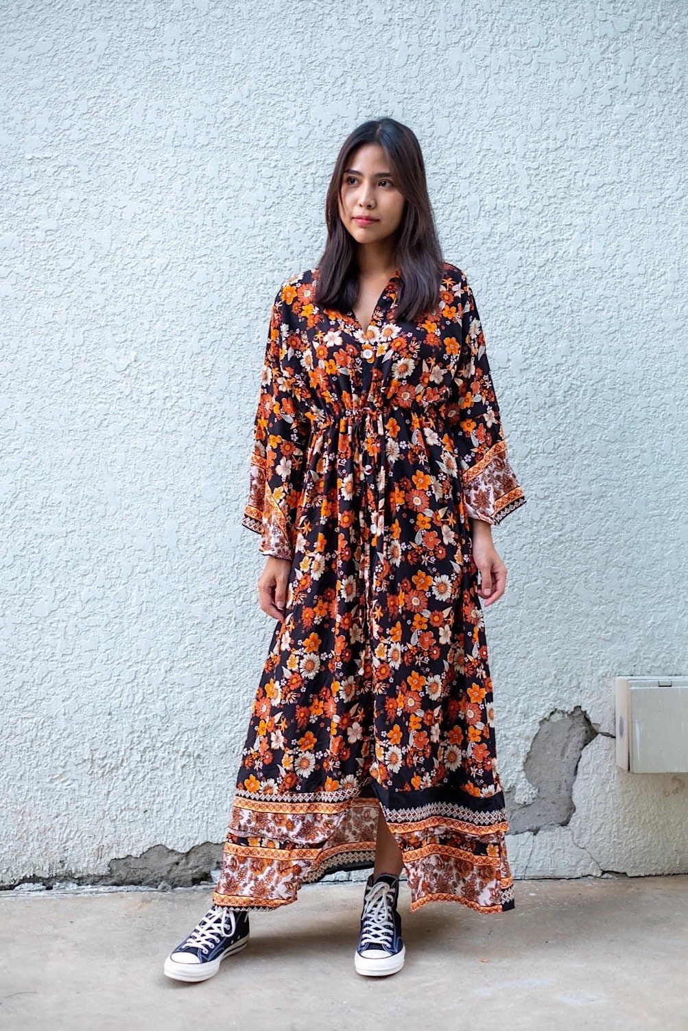 Three Quarter Sleeve Gypsy Hippie Kimono Dress