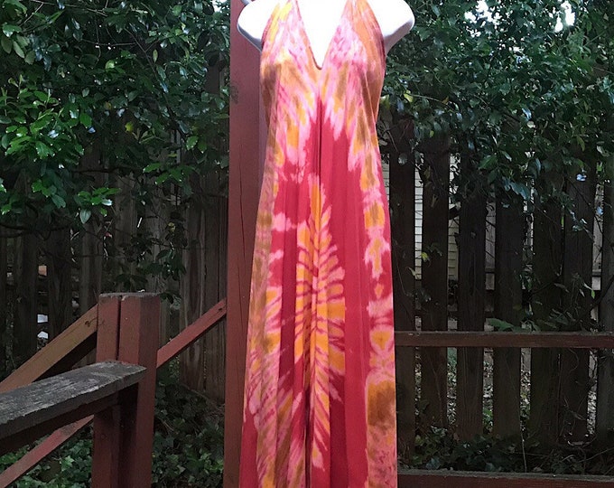 Long Tie Dye Orange Halter Maxi Bohemian Boho Chic Festival Ethnic Hippie Summer One Size Feminine Dress.
