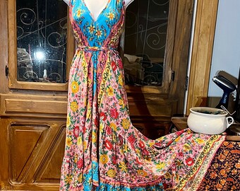 Boho Ruffle Long Dress, Hippie Dress, Open back Dress, Bohemian Festival Ethnic Dress, Boho Chic Dress, Beach Halter Ruffle Gypsy Dress