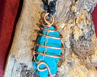 Turquoise Pendant, Wire Copper Pendant Necklace, Wrapped wire Copper, Boho pendant, Chakra Pendant, Hippie Necklace, Festival Necklace