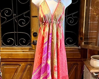 Boho Festival Dress, Bohemian Silk Dress, Ethnic Beach Short Dress, Festival Dress, Hippie Dress, Women Vintage Silk Boho Chic Gypsy Dress