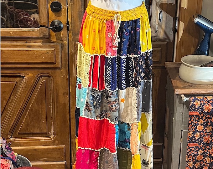 Bohemian Skirt, Patchwork Long Maxi Skirt, Bohemian Boho Chic Festival Skirt, Ethnic Hippie Summer One Size Feminine Long Skirt, Boho SkIrt