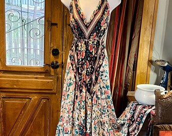 Boho Ruffle Long Dress, Hippie Dress, Open back Dress, Bohemian Festival Ethnic Dress, Boho Chic Dress, Beach Halter Ruffle Gypsy Dress