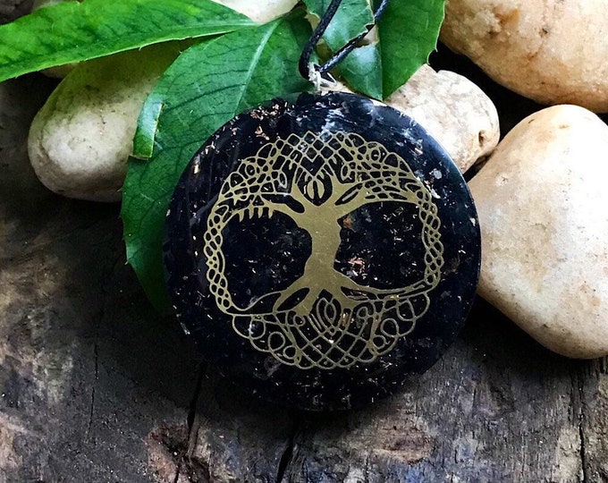 Orgone Large Pendant Necklace,Orgonite Pendant Necklace,Reiki Healing Crystals,EMF Protection Neclace,Resin Quartz Crystals Tree Of Life