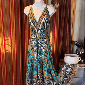 turquoise and orange dress Weeklong Plus Size Summer Dress, Turquoise & Orange Geometric Print Linen-Blend Dress, Notch Neck Short Sleeve Loose Tunic Dress, Casual/Beach Vacation Wear