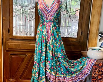 Boho Ruffle Long Dress, Hippie Dress, Open back Dress, Bohemian Festival Ethnic Dress, Boho Chic Dress, Beach Halter Ruffle Gypsy Dress