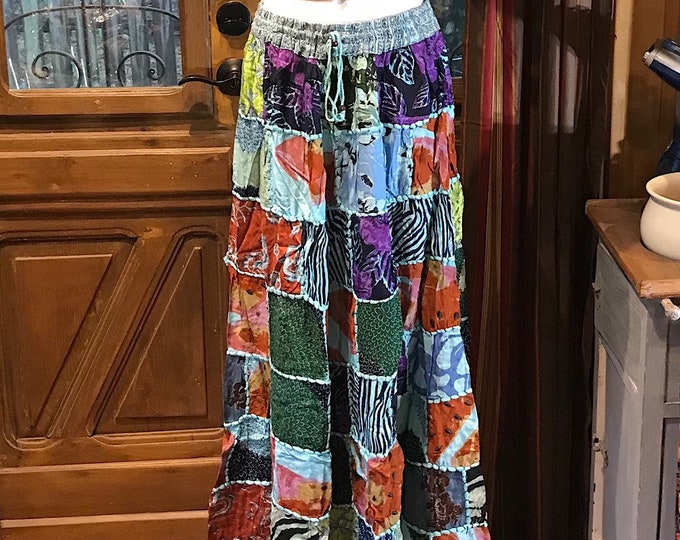 Bohemian Skirt, Patchwork Long Maxi Skirt, Bohemian Boho Chic Festival Skirt, Ethnic Hippie Summer One Size Feminine Long Skirt, Boho SkIrt