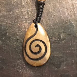 Carved Bone Pendant Necklace/ Chakra Necklace/ BoHo Bone Necklace/ Mantra Pendant/ Festival Jewelry/ Bone Pendant/ Spiritual Jewelry Gifts