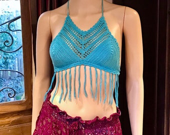 Crochet Bralette Top, Crochet Halter Top, Festival Crop Top, Festival Hippie Bralette, Boho Crop Top, Summer Beach Crochet Top, Festival Top