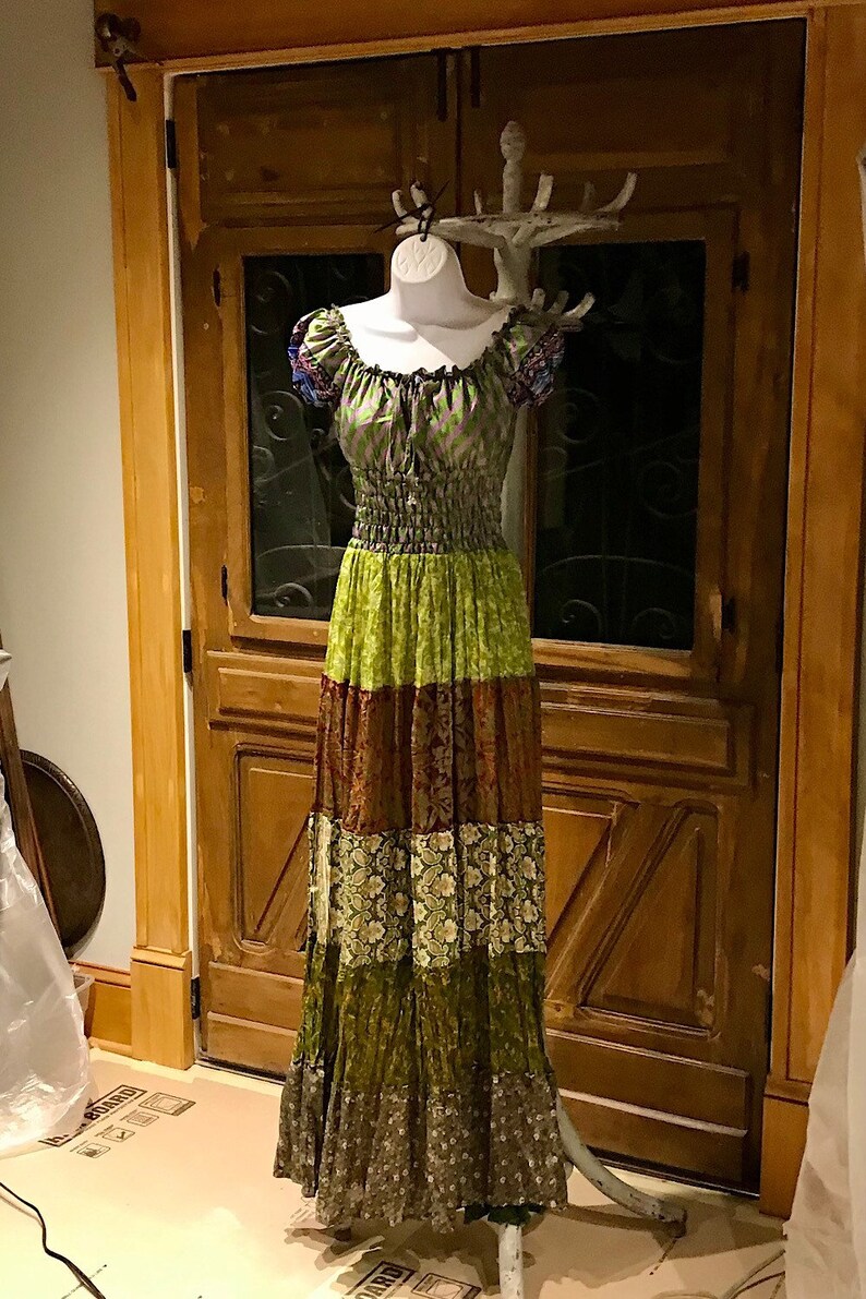 Hippie Bohemian Dress Boho Silk Dress Gypsy Boho Dress Festival Dress Recycled Ethnic Patch work Sari Dress Vintage Maxi Boho Dress